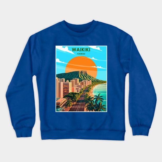 Waikiki Honolulu Hawaii Travel and Tourism Advertising Print Crewneck Sweatshirt by posterbobs